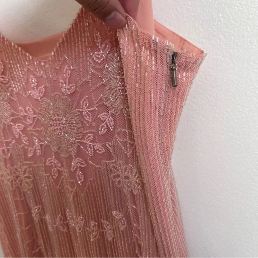 Pink‎ A-Line Ruffle Hemline Midi Beaded Dress - Picture 7 of 14